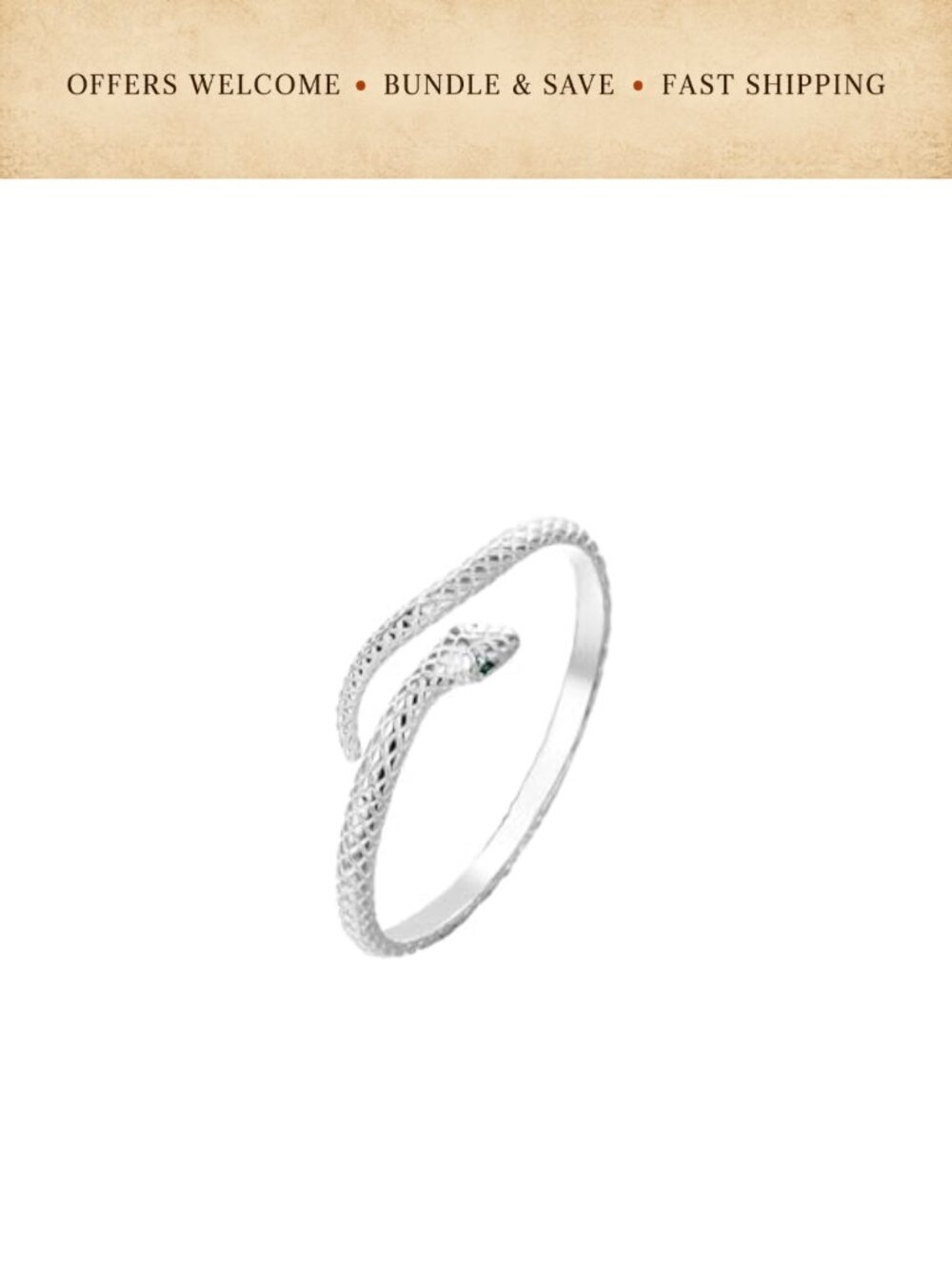 Silver Snake Cuff Bangle Bracelet with Green Rhinestone for Women